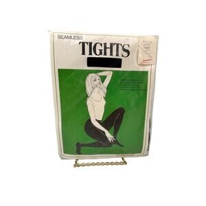Vintage 70s Dance Exercise Tights Size Large solid black Non slip waistband